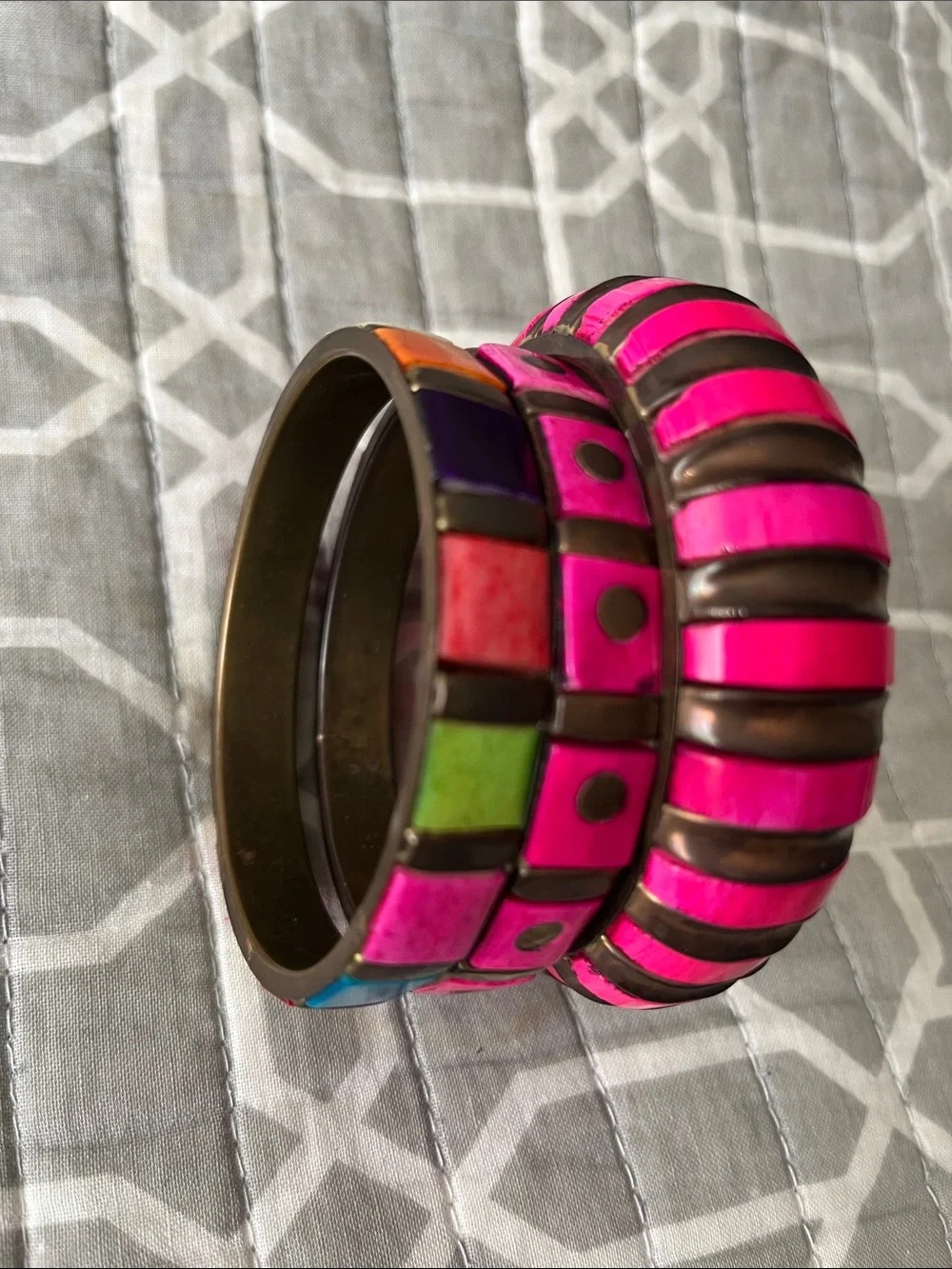Pink Enamel Bangel Set - Bold Multicolor Accent